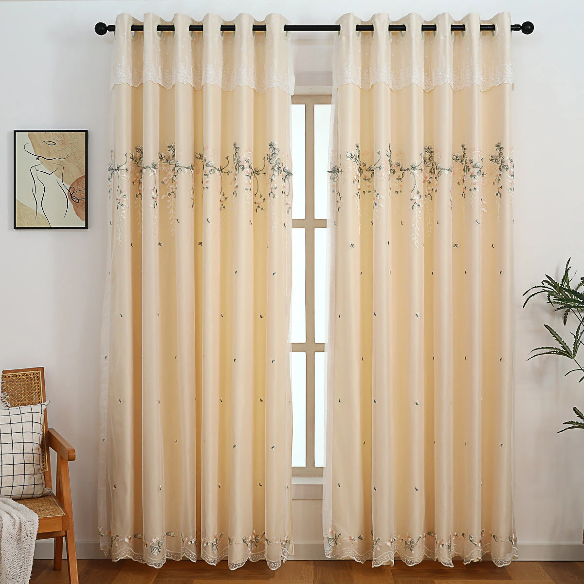 Tipsy Champagne Floral Double Layer Curtain 5 Tipsy Champagne Floral Double Layer Curtain - Image 3