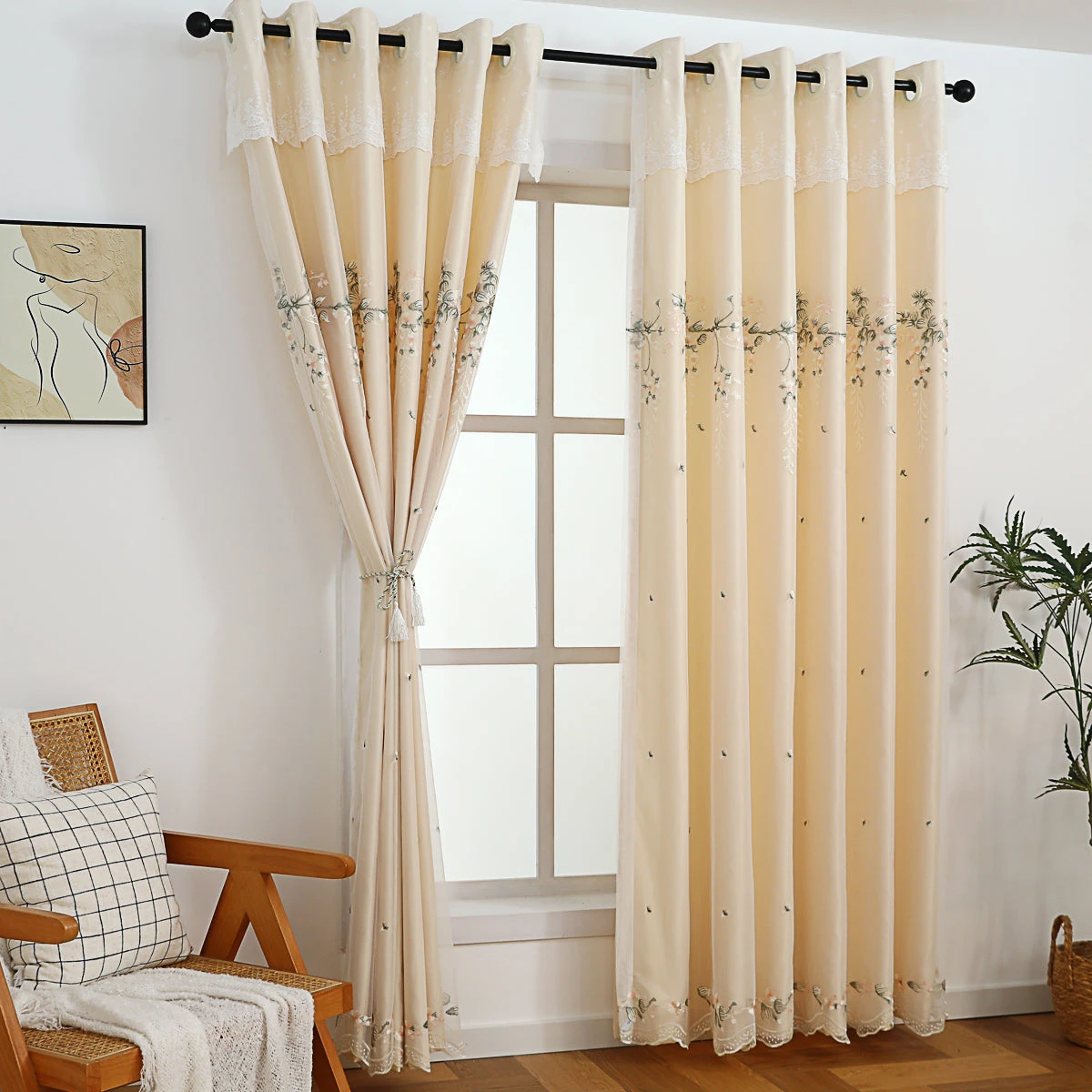 Tipsy Champagne Floral Double Layer Curtain 10 Tipsy Champagne Floral Double Layer Curtain - Image 8