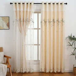 Tipsy Champagne Floral Double Layer Curtain 24 Tipsy Champagne Floral Double Layer Curtain -qbedding store 3E7A6471