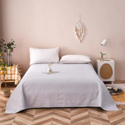 Alpha-Glacier Gray Cotton Flat Sheet -qbedding store Alpha Glacier Gray Cotton Flat Sheet 3