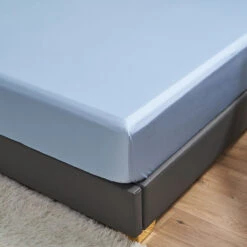 Crystal Blue Solid Color TENCEL™ Lyocell Fitted Sheet -qbedding store Crystal Blue TENCEL Lyocell Fitted Sheet 3