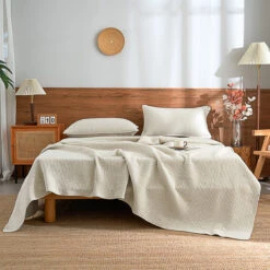 Mocha Beige Solid Color Cotton Quilt Set -qbedding store DSC04726