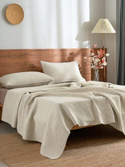 Mocha Beige Solid Color Cotton Quilt Set