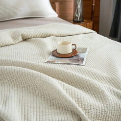 Mocha Beige Solid Color Cotton Quilt Set -qbedding store DSC04728