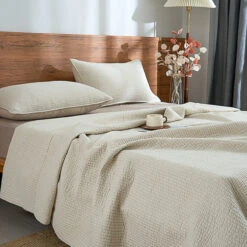 Mocha Beige Solid Color Cotton Quilt Set -qbedding store DSC04729