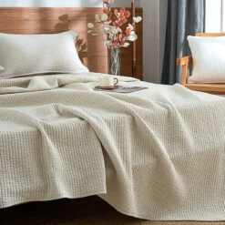 Mocha Beige Solid Color Cotton Quilt Set -qbedding store DSC04730