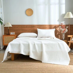 Snow White Solid Color Cotton Quilt Set -qbedding store DSC04739