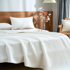 Snow White Solid Color Cotton Quilt Set -qbedding store DSC04743