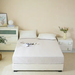 Pai Breeze Apricot Cotton Fitted Sheet -qbedding store DSC06554 2