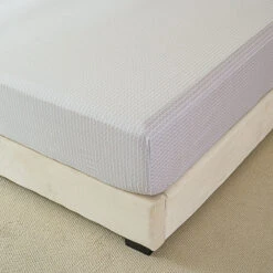 Eta Mist White Cotton Fitted Sheet -qbedding store DSC06583