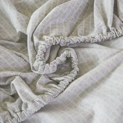 Eta Mist White Cotton Fitted Sheet -qbedding store DSC06588