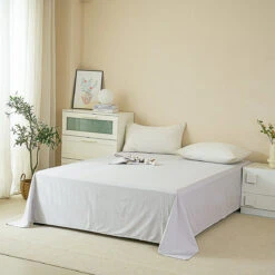 Eta Mist White Cotton Flat Sheet -qbedding store DSC06694