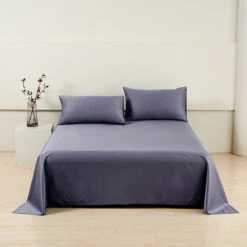 Jazz Blue Premium Cotton Flat Sheet -qbedding store DSC07864