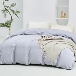 Crystal Gray Solid Color Premium Cotton Duvet Cover -qbedding store DSC9487