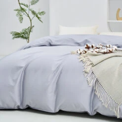 Crystal Gray Solid Color Premium Cotton Duvet Cover -qbedding store DSC9489