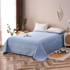 Gamma-Bluish Blue Cotton Flat Sheet -qbedding store Gamma Bluish Blue Cotton Flat Sheet 4
