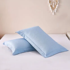 Gamma-Bluish Blue Cotton Pillow Sham -qbedding store Gamma Bluish Blue Cotton Medium Pillow Sham x2p 2