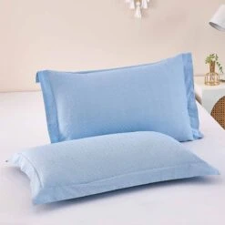 Gamma-Bluish Blue Cotton Pillow Sham -qbedding store Gamma Bluish Blue Cotton Medium Pillow Sham x2p 4