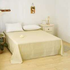 Psi-Tender Yellow Pattern Cotton Flat Sheet -qbedding store Psi Tender Yellow Pattern Cotton Flast Sheet 2