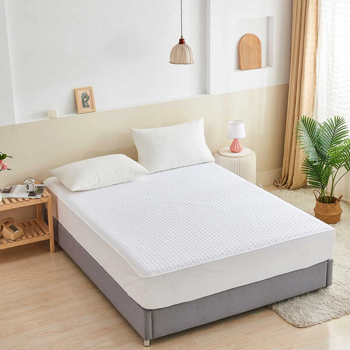 Solid White Quilted Cotton Mattress Topper 6 Solid White Quilted Cotton Mattress Topper - Image 4
