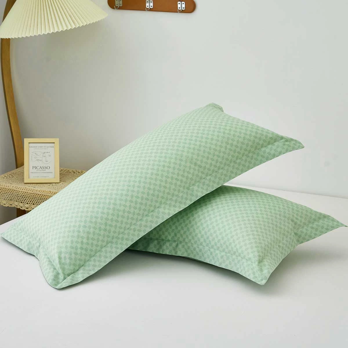 Xi Matcha Green Pattern Cotton Pillow Sham 6 Xi Matcha Green Pattern Cotton Pillow Sham - Image 4