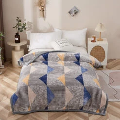Triangle Blue Geometric Winter Blanket (Twin Size) 16 Triangle Blue Geometric Winter Blanket (Twin Size) -qbedding store Y00 0746