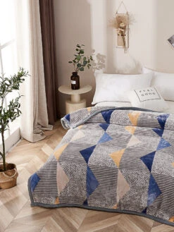 Triangle Blue Geometric Winter Blanket (Twin Size)