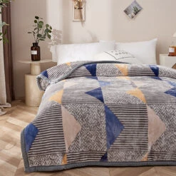 Triangle Blue Geometric Winter Blanket (Twin Size) 17 Triangle Blue Geometric Winter Blanket (Twin Size) -qbedding store Y00 0748