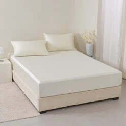 Lily White Tencel™ Fitted Sheet -qbedding store Y00 8879