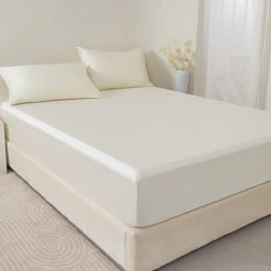 Lily White Tencel™ Fitted Sheet -qbedding store Y00 8884