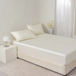 Lily White Tencel™ Fitted Sheet -qbedding store Y00 8885