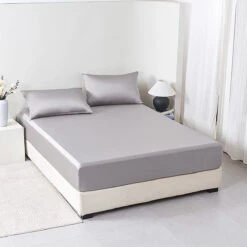 Cloudy Gray Solid Color Tencel™ Fitted Sheet -qbedding store Y00 93000