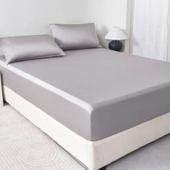 Cloudy Gray Solid Color Tencel™ Fitted Sheet -qbedding store Y00 93040
