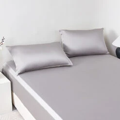 Cloudy Gray Solid Color Tencel™ Fitted Sheet -qbedding store Y00 93060