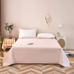 Zeta-Cream Pink Cotton Flat Sheet -qbedding store Zeta Cream Pink Cotton Flat Sheet 4